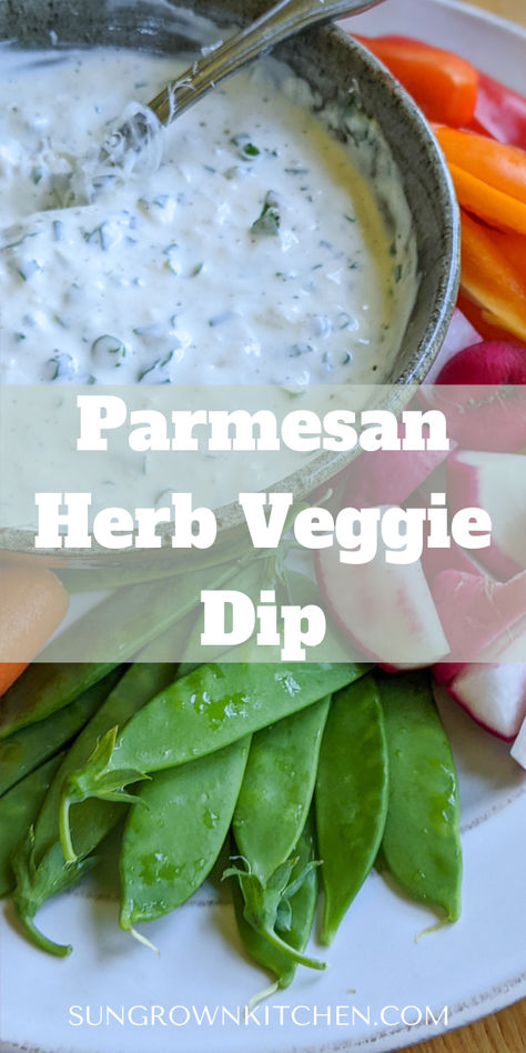 Parmesan Herb Dip is the easiest homemade dip for raw veggies! In under 10 minutes, you can ditch your store-bought ranch for this delicious yogurt based dip with fresh herbs and bold flavor!  This creamy herb dip is perfect for parties or just to keep in the fridge for healthier snacking! Dip For Vegetables Tray, Raw Vegetables Snacks, Green Veggie Dip, Veggie Dip Recipe Sour Cream, Vegan Dips For Parties, Vegan Veggie Dip, Easy Vegetable Dip, Veg Dip, Dip For Vegetables