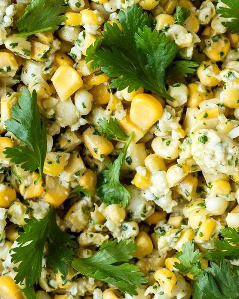 Corn and hominy salad Elote Salad Recipe, Hominy Salad, Corn With Mayo, Gluten Free Salad Recipes, Hominy Recipes, Gluten Free Salad, Canned Hominy, Salad Recipes Gluten Free, Farmer’s Cheese