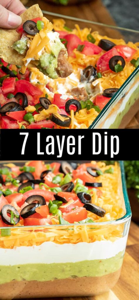 Super Bowl Essen, 7 Layer Dip Recipe, Vegetarian Dip, Layered Dip Recipes, Nacho Dip, 7 Layer Dip, Seven Layer Dip, Bowl Party Food, Fingerfood Party