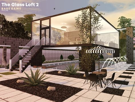 Pralinesims' The Glass Loft 2 Sims Glass House, Glass House Sims 4, Glass Loft, Sims 4 Modern House, Lotes The Sims 4, Sims Houses, Sims 4 Download, Minecraft Room, Sims Ideas