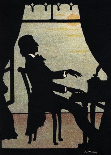 Silhouette of Fryderyk Chopin at the piano (F. Phillip, Lebrecht Music & Arts) Romantic Period Music, Frédéric Chopin, Classical Musicians, Music Motivation, Music Composition, Silhouette Stencil, Music Composers, Music Aesthetic, The Piano