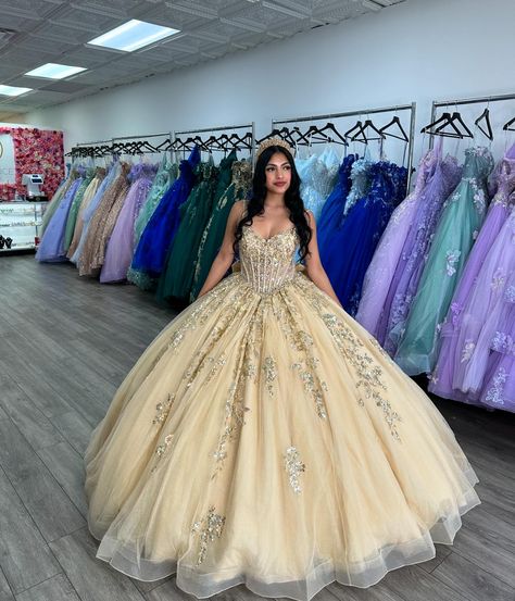 ✨New in store✨ Also available to order in Sage . . . . . . #misquinceaños #misxvaños #mis15años #quinceaños #quince #morileeofficial #morileequince Gold Quinceanera Dresses, V Neck Corset, Champagne Quinceanera Dresses, Gold Quinceanera, Quinceanera Dresses Gold, Dress Quinceanera, Neck Corset, Formal Prom Dresses, Gold Prom Dresses