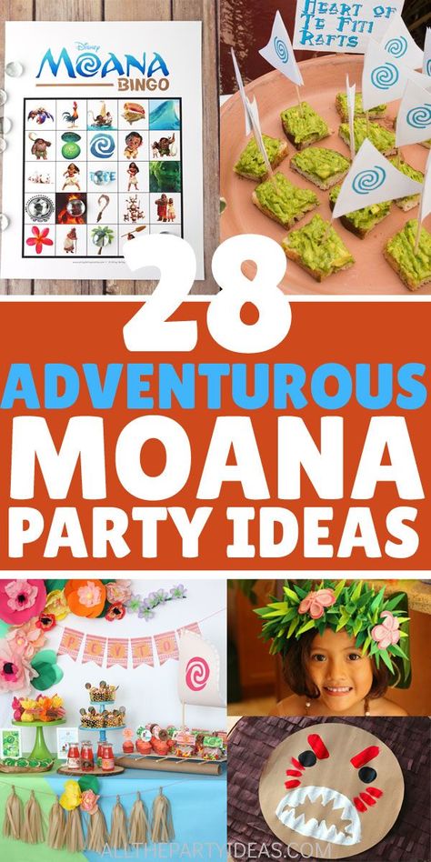 Best Disney princess MOANA PARTY ideas on a budget for kids, teens, grown up adults, both boys and girls. Easy DIY set up of tropical MOANA theme letters invitations, outfit costumes, supplies, decorations, games, crafts, activities, food, snacks, drinks menu, cakes, cupcakes recipes, favors and goodie bags treats for birthday party, wedding, baby or bridal shower. Maui, Te Fiti, boat, Tamatoa crab, Pua, Hei Hei, kakamora coconuts, flowers. Tons of simple ideas, free printables, labels, signs! Moana Theme Party Games, Moana Party Games For Kids, Moana Birthday Goodie Bags, Moana Party Crafts, Moana Birthday Party Favors, Moana Goodie Bag Ideas, Moana Theme Party, Moana Birthday Party Games, Moana Games