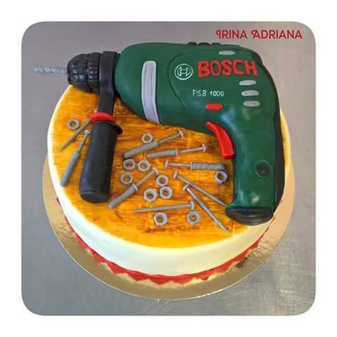 Hammer drill Cake Hammer Cake, Second Birthday Cakes, Torte Decorate, Dad Birthday Cakes, Dad's Birthday, Birthday Cake Chocolate, Hammer Drill, Birthday Board, Cake Chocolate