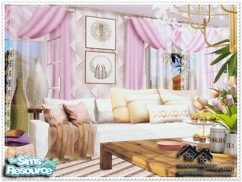 Rooms: Pink Sweetness Living Room by marychabb – TSR. Fully equipped. Tested. Cost: 42,562 $. Size: 10×7. Short walls. The post Pink Sweetness Living Room by marychabb at TSR appeared first on Lana CC Finds - Sims 4 CC, Hair, Worlds, Cheats, Guides, Mods Sssvitlas. Pink Living Room Ideas, Living Room Sims 4, Living Room Pink, Sims 4 Cc Hair, Tumblr Rooms, Best Sims, Pink Collection, Outdoor Retreat, Cc Finds