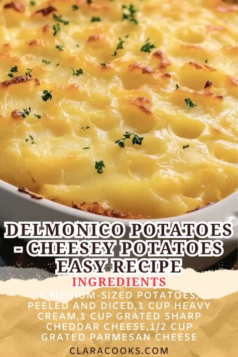 Delmonico Potatoes - Cheesey Potatoes Easy Recipe Potatoes Delmonico Recipe, Ore Ida Diced Potato Recipes, Delmonico Potatoes Recipes, Potato Flakes Recipes, Potato Dishes For A Crowd, Company Potatoes Recipe, Potatoes Delmonico, Potato Side Dishes Easy Quick, Cheesy Potatoes With Real Potatoes