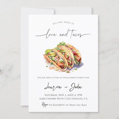 Love and Tacos Engagement Party Invitation  Zazzle Fiesta Engagement Party Invitations, Tacos And Tequila Engagement Party, Taco About Love Engagement Party, Nacho Average Engagement Party, Taco Themed Engagement Party, Engagement Party Taco Theme, Engagement Party Ideas Taco Theme, Fiesta Themed Engagement Party, Taco Engagement Party Ideas