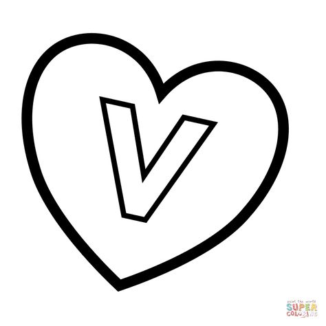 V Letter Tattoo, V Letter Images, V Heart, Heart Coloring Page, V Tattoo, Free Fonts For Cricut, English Alphabet Letters, V Letter, Abc Coloring Pages