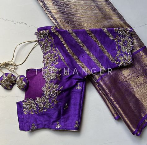 Purple Blouse Maggam Work, A Art Studio Blouse Designs, Violet Colour Blouse Work Designs, Zardosi Work Blouse Weddings, Machine Embroidery Designs For Blouse Latest, Exclusive Blouse Designs, Zardosi Work Blouse, Maggam Designs, Gold Saree