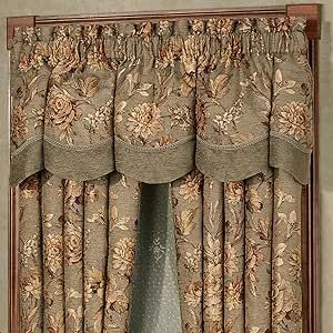 Touch of Class Rhapsody Scalloped Valance Multi Warm Valance Scalloped 72 x 20 French Cottage Bedroom, Scalloped Valance, Wide Curtains, Gold Chocolate, Harvest Gold, Leaf Designs, Valance Window Treatments, Queens New York, Floral Curtains