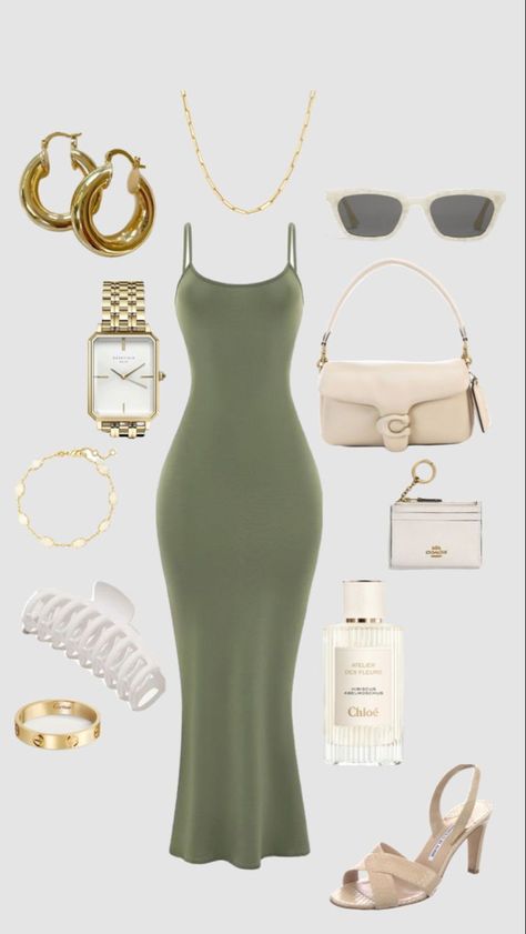 How To Style Skims Dress, Collage Party Outfit, Green Bodycon Dress Outfit, Skims Dress Outfit Ideas, Party Fits Casual, Jordan Character, Slip Maxi Dress, Luxury Lifestyle Fashion, Elegance Fashion