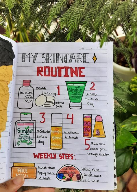 Skincare Routine Journal Ideas, Journal Ideas Preppy, Skin Care Journal, Skincare Drawing, Skincare Tracker, Diary Aesthetic, Journal Inspiration Writing, Bullet Journal Ideas Templates, My Skincare Routine