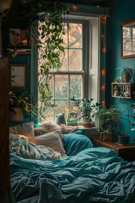 Teal Boho Bedroom Decorating Ideas - 123 Inspiration Teal Boho Bedroom, Weathered Wood Furniture, Teal Duvet, Teal Duvet Cover, Color Theory Art, Interior Design Color, Nature Color Palette, Shades Of Teal, Boho Bedroom Decor