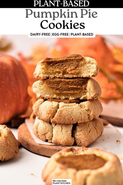 Pumpkin Pie Cookies Healthy High Protein Sweets, Pumpkin Cookie Recipe Healthy, Gf Bars, Conscious Plant Kitchen, Paleo Cookie, Vegan Pumpkin Cookies, Pumpkin Pie Cookies, Fall Goodies, Pumpkin Oatmeal Cookies