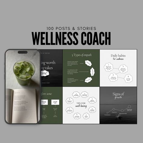 100+ professionally designed Instagram templates to help health and wellness professionals grow their business and reach a wider #Wellness_Coach_Branding #Sunscreen_Photoshoot #Health_Era #Holistic_Coach Fitness Coach Aesthetic, Wellness Instagram Feed, Self Development Aesthetic, Health Coach Branding, Holistic Coach, Free Mental Health, Instagram Branding Design, Coach Instagram, Wellness Business