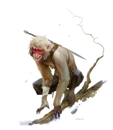 ArtStation - Fire Monkey , Mauro Belfiore Monkey Warrior Art, Monkey Folk Dnd, Monkey Illustration Character, Vanara Pathfinder, Monkey Concept Art, Monkey Fursona, Anthropomorphic Monkey, Monkey Warrior, Mauro Belfiore