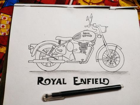 Royal Enfield Pencil Sketch, Royal Enfield Drawing Sketches, Royal Enfield Painting, Royal Enfield Drawing, Best Friends Game, Balcony Diy, Dragon Eye Drawing, English Assignment, App Drawings