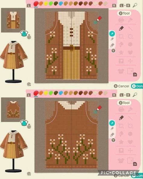 Sorry i do not have a source for this design Cute Animal Crossing Design Patterns, Clothes Design Animal Crossing, Acnh Custom Design Template, Acnh Pixel Art Clothes, Acnh Designs Tutorial, Custom Acnh Clothes, Custom Design Outfits Acnh, Patterns For Animal Crossing, Animal Crossing Pro Design Ideas