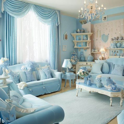 Generated AI by Cinderella-inspired rooms Cinderella Room Aesthetic, Cinderella Room, Light Blue Living Room, Dream Bedroom Inspiration, Cool Room Designs, Baby Blue Aesthetic, Room Blue, Girly Room, Fancy Houses