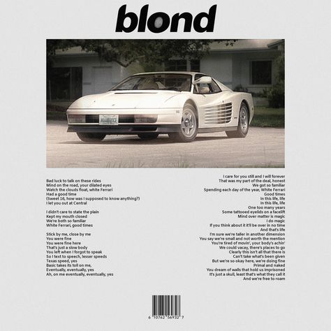 White Ferrari, Kitchen Sink Design, Frank Ocean, Wall Deco, Magazine Design, Music Poster, Dorm Decorations, Graphic Poster, New Room