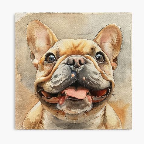 Get my art printed on awesome products. Support me at Redbubble #RBandME: https://www.redbubble.com/i/canvas-print/Watercolor-Smiling-French-Bulldog-Art-by-SellingWSarah17/159514475.5Y5V7?asc=u Bulldog Artwork, French Bulldog Art, Quirky Illustration, Bulldog Art, Featured Art, Print Images, French Bulldog, Bulldog, Watercolor Art