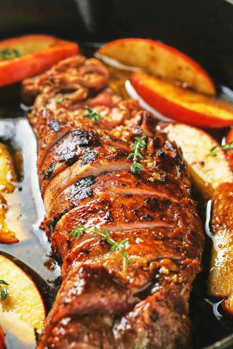 Apple Roasted Pork Loin, Pork Roast Apples Oven, Pork Loin And Apple Recipes, Pork Tenderloin For Two, Pork Loin With Apples In Oven, Apple Pork Loin Recipes, Apple Cider Vinegar Pork Tenderloin, Pork Loin With Apricot Preserves, Pork Tenderloin With Apples In Oven