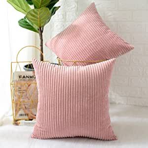 MERNETTE Pack of 2, Corduroy Soft Decorative Square Throw Pillow Cover Cushion Covers Pillowcase, Home Decor Decorations for Sofa Couch Bed Chair 18x18 Inch/45x45 cm (Striped Peach Pink): Amazon.ca: Home & Kitchen Pink Pillow Covers, Pink Throws, Bed Chair, Pink Throw Pillows, Luxury Cushions, Stripe Throw Pillow, Striped Throw, Living Room Pillows, Pink Pillows