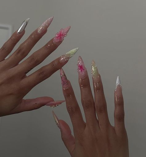 Fairy Aesthetic Nails, Coquette Nails, Aesthetic Nails, Fairy Aesthetic, Pretty Gel Nails, Acrylic Nails Coffin Pink, Soft Nails, Cat Nails, Unique Acrylic Nails