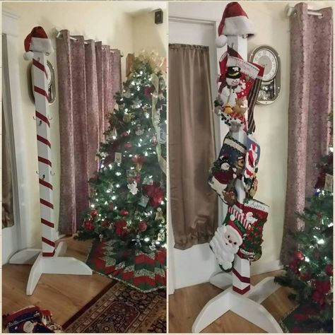 Christmas Candy Cane Stocking Holder Diy Christmas Lights, Easy Christmas Ornaments, Diy Christmas Village, Pallet Christmas Tree, Homemade Christmas Decorations, Stocking Holder, Christmas Decorations Living Room, Christmas Decorations Diy Outdoor, Diy Christmas Decorations Easy