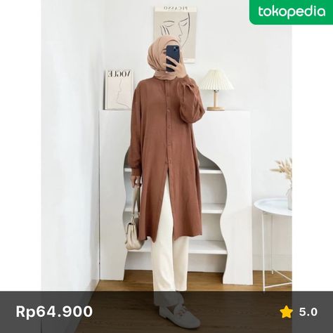 Tunik Hijab Style, Plain Tunic, Crochet Tunic, Muslim Outfits, Casual Tunics, Women's Button Down Shirt, Plain Tops, Linen Tunic, Women Tunic Tops