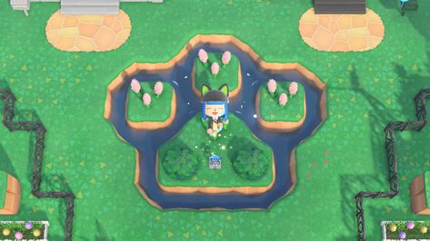 Animal Crossing Shaped Pond, Heart Shaped Lake Animal Crossing, Acnh Water Fountain Ideas, Gap Filler Acnh, Puddles Acnh, Acnh Pond Code, Animal Crossing Filler Ideas, Acnh Waterscaping Ideas, Acnh Pond Shape