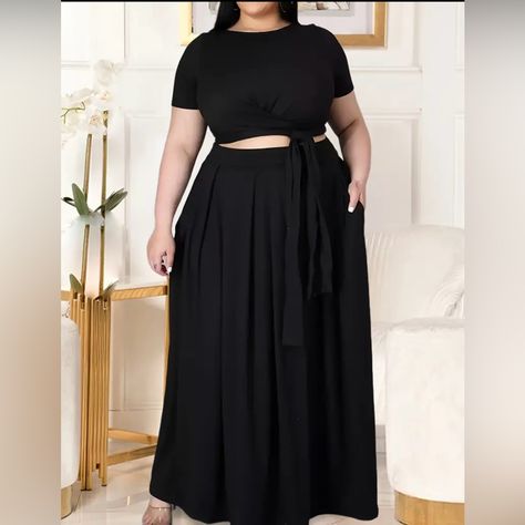 Comfortable And Stylish: Made With Soft And Breathable Fabric, This Plus Size Casual Outfits Set Is Perfect For Everyday Wear While Keeping You Fashionable. Flattering Fit: The Side Knot Detail On The Crop Top And The High-Waisted Design Of The Maxi Skirt Create A Flattering Silhouette For Plus Size Women. Versatile: This Two-Piece Set Can Be Worn Together Or Separately, Giving You Multiple Outfit Options For Any Occasion. **Ship Within 7-15 Days** 1x/14 Top Bust 39.4 Length 16.2 Skirt Waist 33. Knotted Maxi Skirt, Rok Outfit, White Fashion Casual, Rock Outfit, Plus Size Two Piece, Perfect Prom Dress, Ruched Skirt, Professional Attire, Stylish Plus