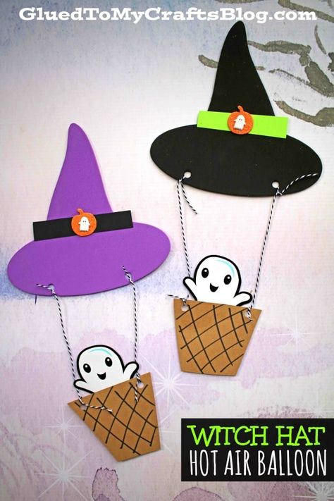 So cute for Halloween! Halloween Foam Crafts, Brownie Crafts, Halloween Kita, Air Balloon Craft, Mom Tweets, Candy People, Balloon Craft, Hot Air Balloon Craft, Bricolage Halloween