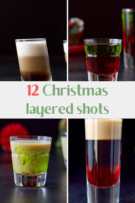 12 Days Of Christmas Shots, 12 Shots Of Christmas, 12 Days Of Christmas Cocktails, Winter Shot Recipes, Christmas Shot Recipes, Fun Christmas Shots, Christmas Shot Ideas, Christmas Shots Recipes, Christmas Shooters