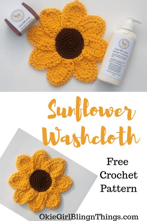 Crochet Sunflowers, Crochet Potholder Patterns, Crochet Flowers Free Pattern, Dishcloth Crochet Pattern, Washcloth Pattern, Potholder Patterns, Wash Clothes, Crochet Washcloth, Crochet Potholders