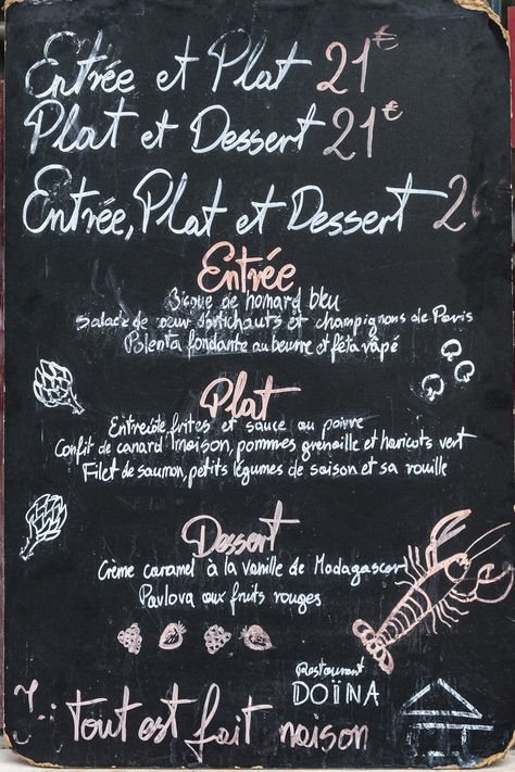 FRENCH CHALKBOARD MENUS AND SIGNS — Parisian Moments French Chalkboard, Menu Aesthetic, Cafe Chalkboard, Paris Bistro, Small Chalkboard, Chalkboard Decor, Menu Printing, Menu Boards, Parisian Cafe