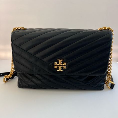 AUTH. Tory Burch Kira Chevron Flap Chain Shoulder Medium Bag Black/gold Tory Burch Kira Chevron, Kira Chevron, Tory Burch Kira, Medium Bag, Medium Bags, Chain Strap, Tory Burch, Crossbody Bag, Dust Bag