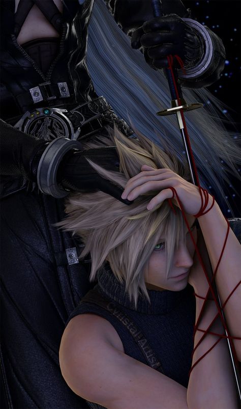 Sefikura Fanart, Cloud Strife X Sephiroth, Cloud Strife Fanart, Cloud Strife Art, Cloud And Sephiroth, Sephiroth X Cloud, The Red String Of Fate, String Of Fate, Final Fantasy Vii Cloud