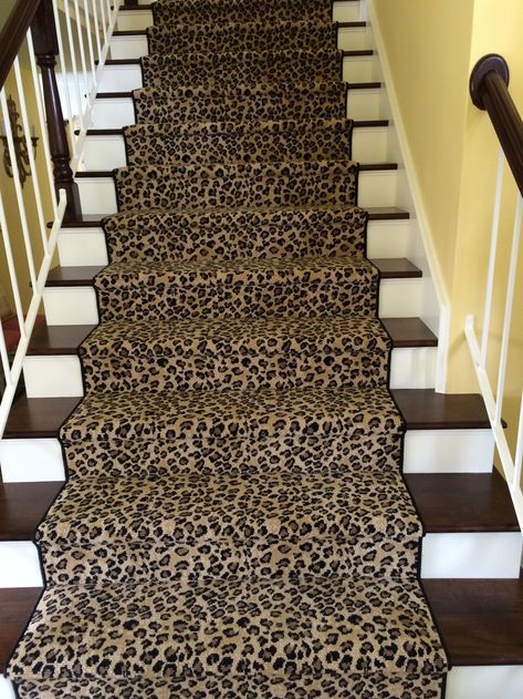 Leopard Animal Print Stair Runner | Hemphill's Rugs & Carpets Portfolio Leopard Print Carpet, Carpet On Stairs, Leopard Carpet, Stairway Carpet, Animal Print Carpet, Stairs Runner, Carpet Orange, Staircase Runner, Leopard Prints