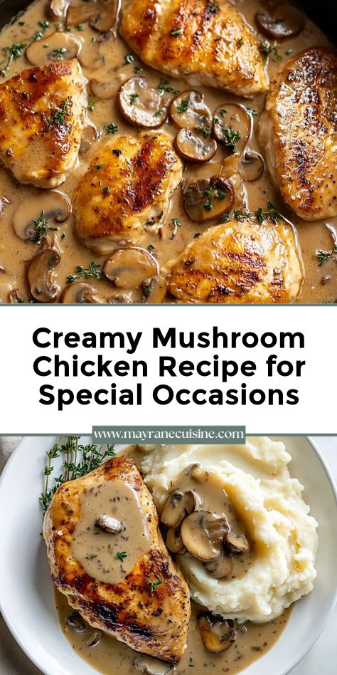 Elevate your dinner game with this creamy mushroom chicken recipe, rich with earthy mushrooms and velvety sauce. Chicken And Mushrooms Crockpot, Crockpot Chicken Mushroom Recipes, Mushroom Chicken Recipe, Baked Chicken And Mushrooms, Cream Chicken Recipes, Chicken With Mushrooms, Ms Recipes, Chicken Recipes For Dinner, Creamy Mushroom Chicken