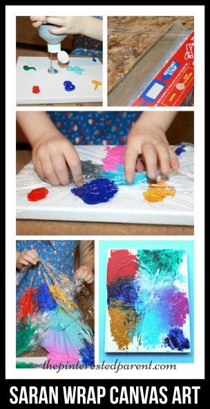 Canvas painting with Saran Wrap adds a little texture with lines & peaks to you abstract painting & it is fun for the kids. Kids arts & crafts. Baby Canvas Painting, Kids Canvas Art, Saran Wrap, Kids Canvas, Toddler Art, Camping Art, Canvas Crafts, Preschool Art, Art Activities