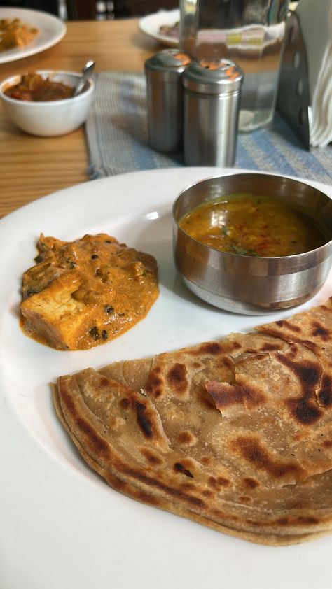 Butter Paneer Masala, Dal Tadka with Lachha Paratha Paratha Aesthetic, Paratha Snap, Butter Paneer Masala, Lachha Paratha, Paneer Paratha, Butter Paneer, Aghori Shiva, Paneer Masala, Rihanna Cover