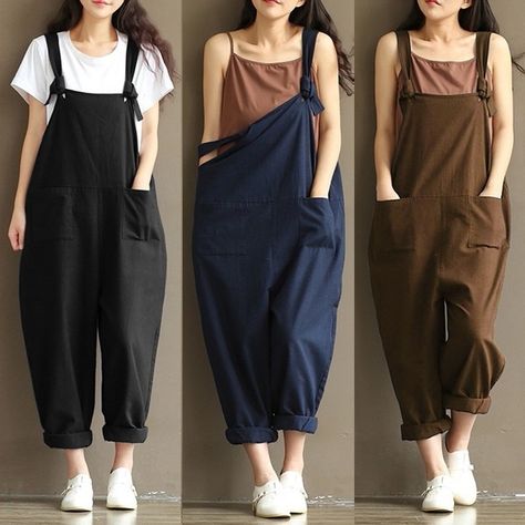 Suspenders Casual, Loose Linen Pants, Sweat Vintage, Overalls Plus Size, Celana Fashion, Casual Playsuit, Womens Jumpsuits Casual, Harem Trousers, Jumpsuit Casual