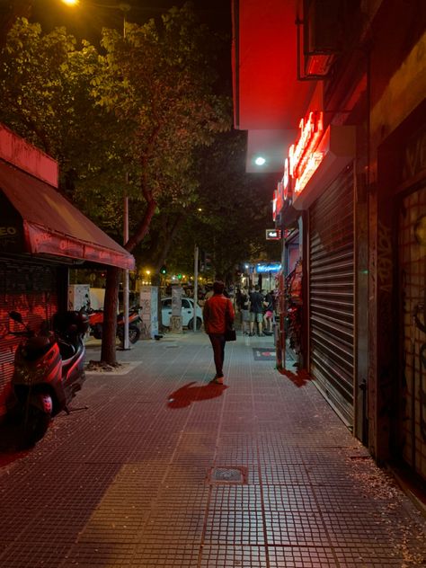 Thessaloniki at night. Red ambience. Film photography Red Ambience, Thessaloniki Night, Red Street, City Scapes, Aesthetic City, Thessaloniki, Film Photography, At Night, Cityscape