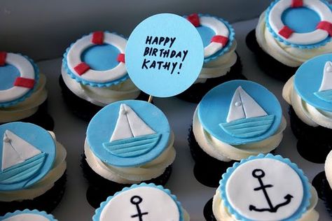 sailor party. Nautical Cupcake, Coco Cake, Christening Cupcakes, Boat Cake, Cake Land, Theme Cupcakes, Boat Theme, Nautical Cake, Cupcakes Birthday