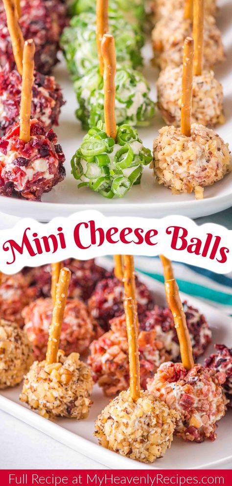 Mini Cheese Balls New Years Cheese Ball, Pretty Finger Foods For Party, Cheap Christmas Eve Appetizers, Christmas Mini Cheese Balls, White Christmas Appetizers, Green Appetizers For Party, Cold Ordourves, Christmas Party Food Savory, Heavy Horderves Appetizers For Christmas