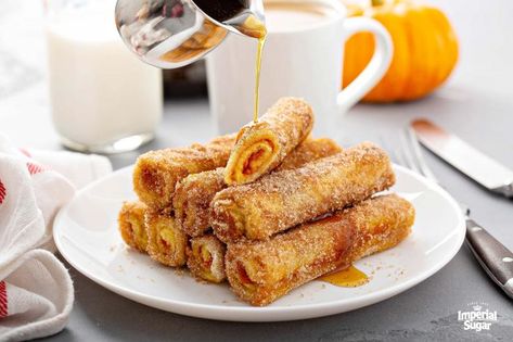 Pumpkin French Toast Rollups | Imperial Sugar French Toast Rollups, Pumpkin Baking Recipes, Homemade Pumpkin Spice Coffee, French Toast Roll Ups, French Toast Rolls, Pumpkin Sheet Cake, Pumpkin Oatmeal Cookies, Pumpkin French Toast, Homemade Pumpkin Spice