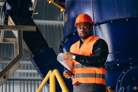 Free photo african american worker stand... | Free Photo #Freepik #freephoto #industrial-engineering #factory-worker #industry-worker #industrial-safety Worker Safety, New Month, Black American, Free Photo, Free Photos, 1 Million, Black Men, Stock Photos, Hats