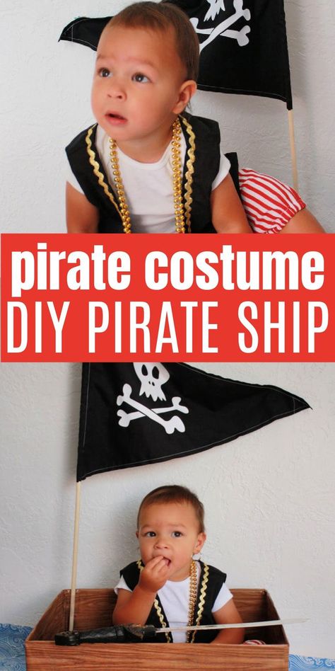 The cutest pirate costume for toddlers and little kids perfect for using with this adorable homemade pirate ship or wearing on a disney cruise. Diy Pirate Ship, Diy Pirate, Pirate Costume Diy, Pirate Themed Birthday Party, Handmade Halloween Costumes, Pirate Themed Birthday, Diy Toddler, Toddler Costumes, Pirate Costume