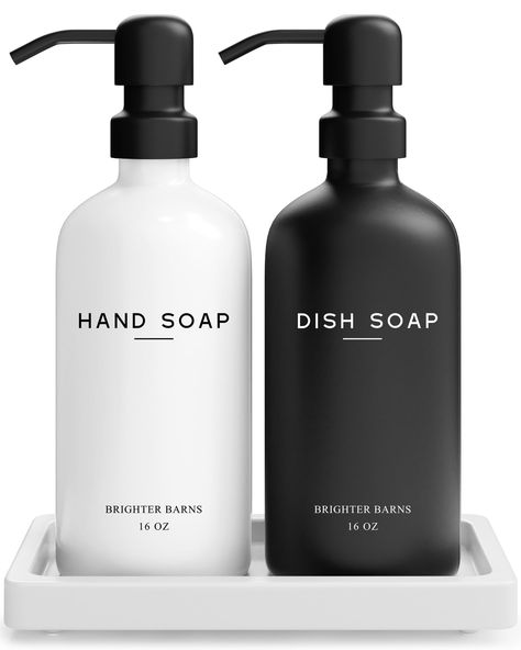 PRICES MAY VARY. ELEVATE YOUR HOME IN SECONDS - Transform your kitchen or bathroom instantly with our dish and hand soap dispenser set. Tailored to blend seamlessly with any decor—from modern and luxury to farmhouse, minimalist or vintage—this is the countertop upgrade you've been waiting for. AMERICAN DESIGN, UNCOMPROMISING QUALITY - Crafted with meticulous attention to detail, our glass soap dispenser with pump set features 2 robust 16oz glass bottles, corrosion-proof 304G stainless steel pump Black White Kitchen Accessories, Accessories For Dark Kitchen, Black And Whitebathroom Accessories, Black White Bathroom Accessories, Bathroom Accessories For Black And White Bathroom, Black And Glass Bathroom Accessories, Matt Black Kitchen Accessories, Black And White Bath Accessories, Accessories For Grey Kitchen